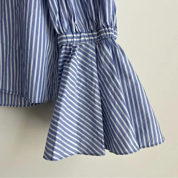 Alexis Juniper Blue Striped Off the Shoulder Flare Bell Sleeve Blouse Medium - Picture 6 of 10